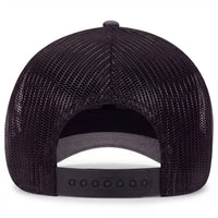 Adjustable closure on The Dark One low profile trucker hat in charcoal