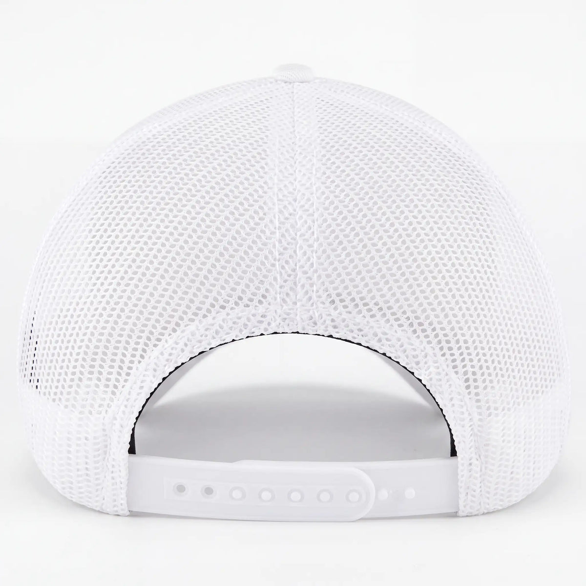 Adjustable closure on Died A Hero low profile trucker hat in white