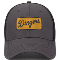 Dingers low profile trucker hat in charcoal, front view