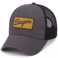 Dingers low profile trucker hat in charcoal, side view