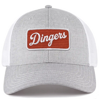 Dingers snapback trucker hat in heather gray, front view