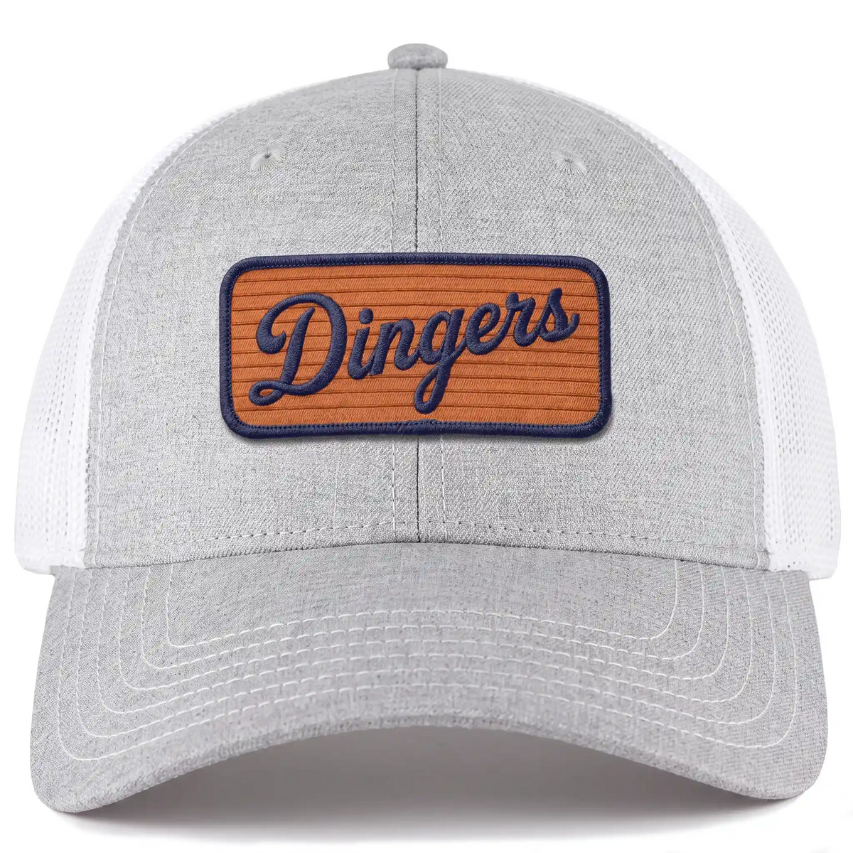 Dingers trucker hat snapback hat in heather gray, front view