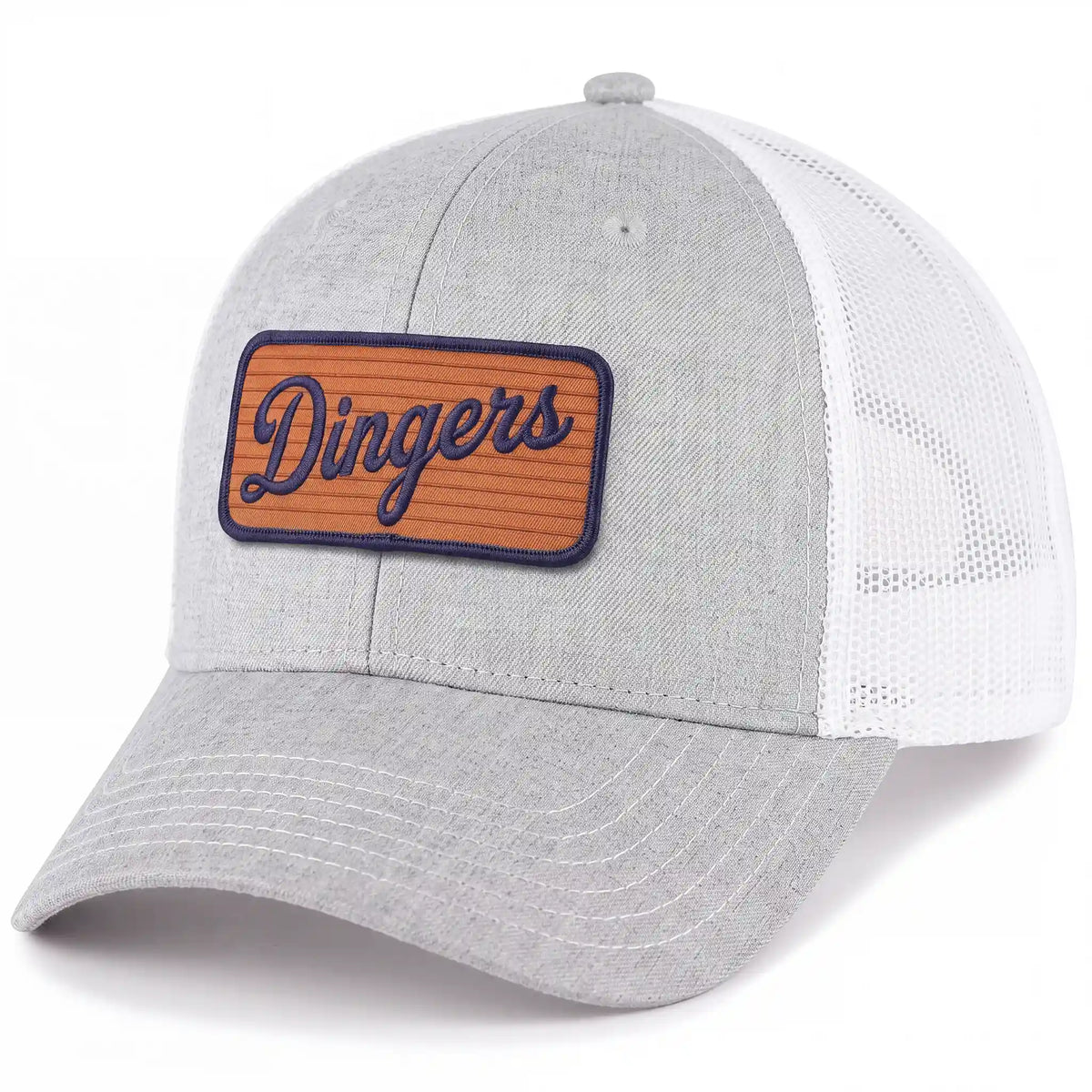 Dingers trucker hat snapback hat in heather gray, side view