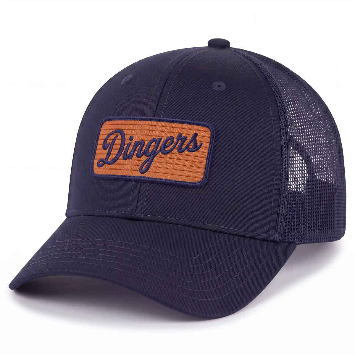 Dingers trucker hat snapback hat in navy, side view