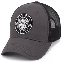 Going Yicketty trucker hat in charcoal, side view