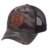 Hunting Fastballs camo trucker hat, side view