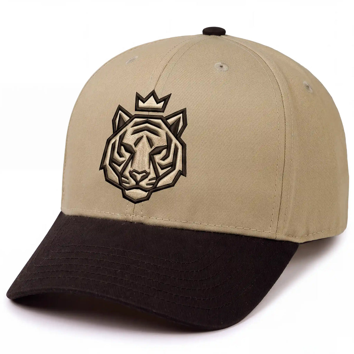 NOBLETIGER snapback hat in khaki with black bill, side view