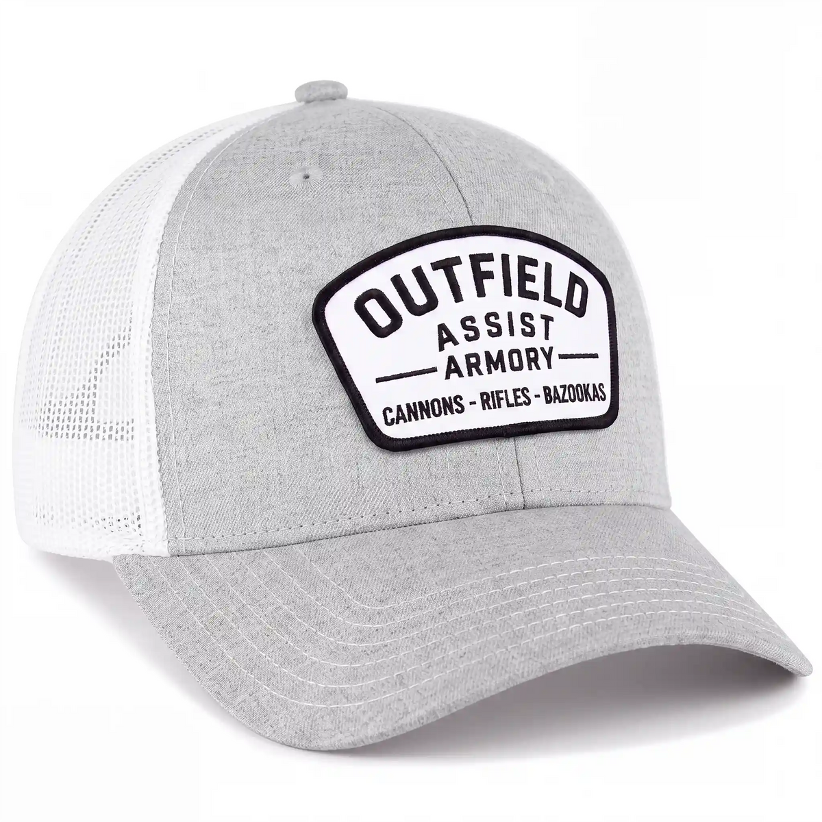 Outfield Assist Armory low profile trucker hat in heather gray, side view