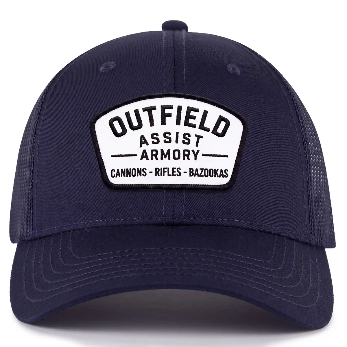 Outfield Assist Armory low profile trucker hat in navy, front view
