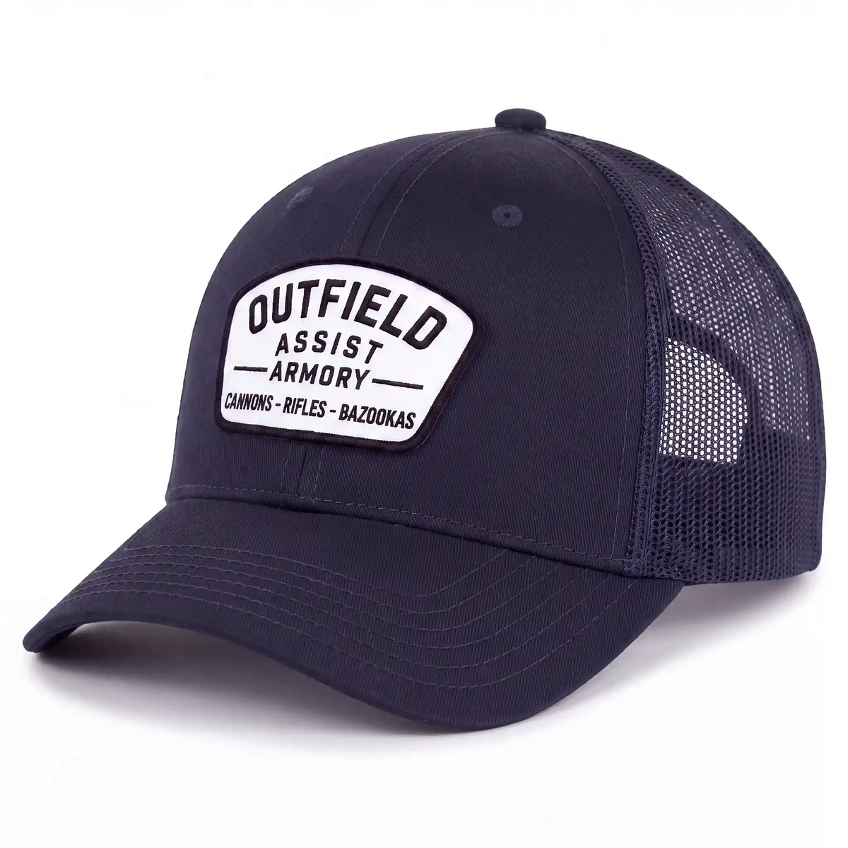 Outfield Assist Armory low profile trucker hat in navy, side view