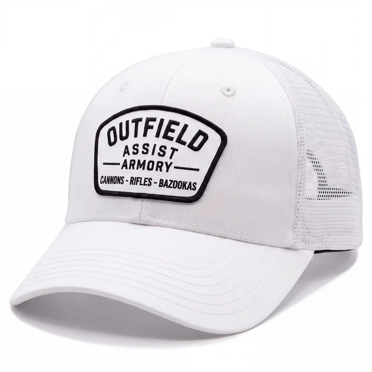 Outfield Assist Armory low profile trucker hat in white, side view