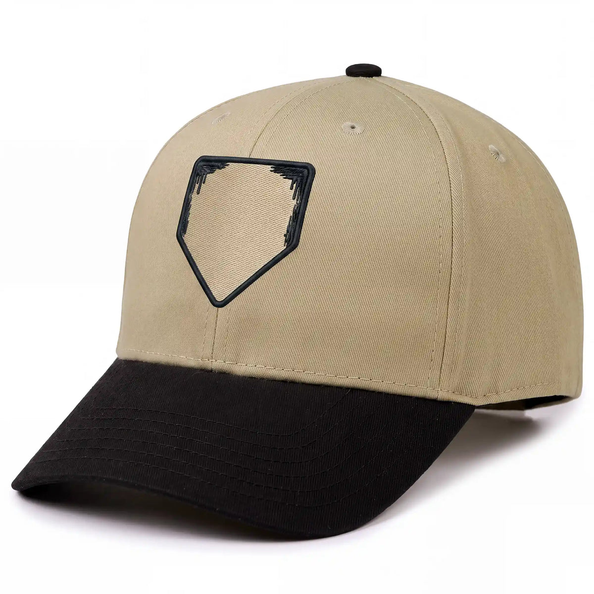 Paint the Corners snapback hat in khaki with black bill, side view