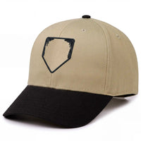 Paint the Corners snapback hat in khaki with black bill, side view