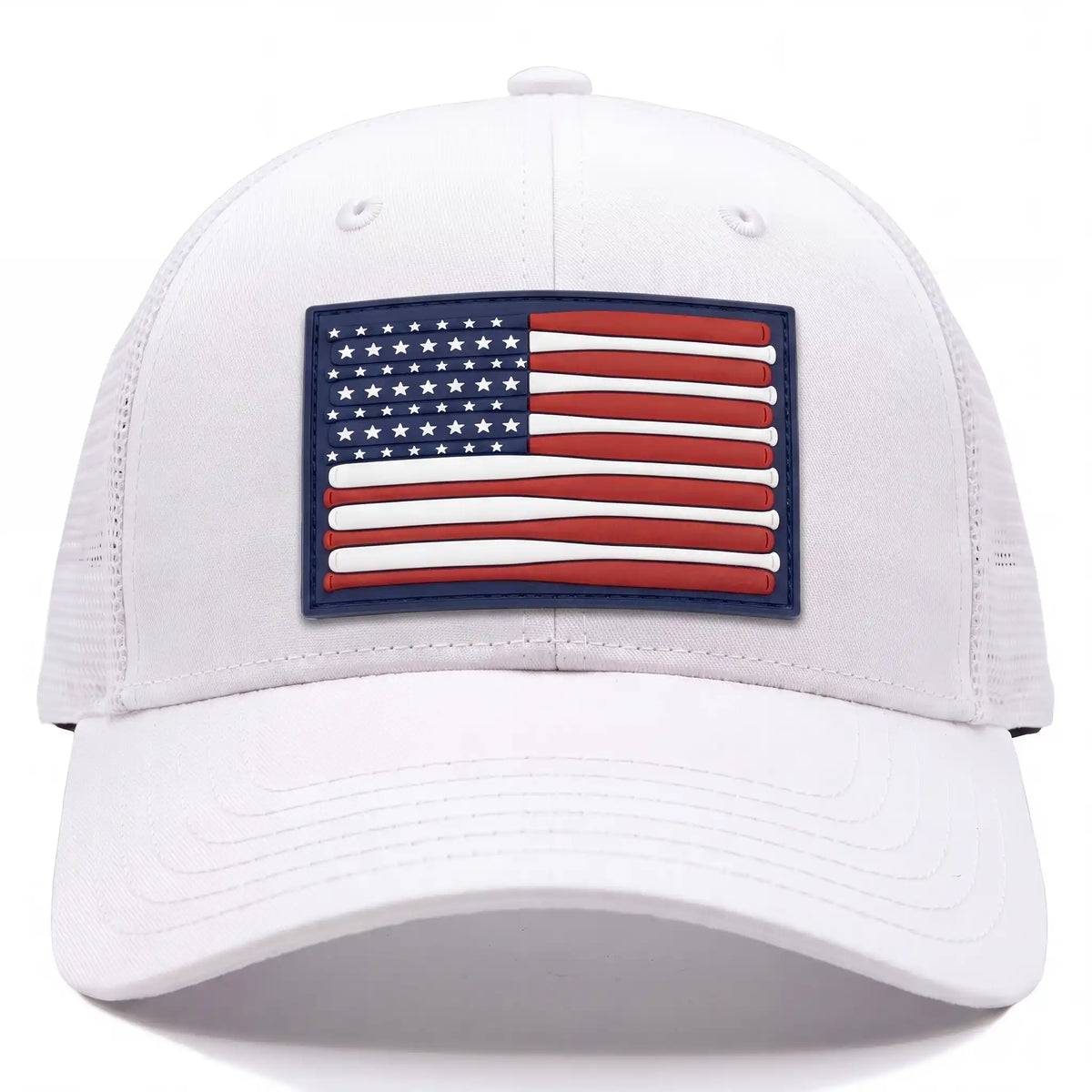America's Pastime low profile trucker hat in white, front view