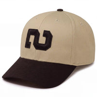 Turn Two 6 panel snapback hat in khaki with black bill, side view