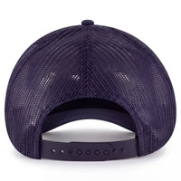 Adjustable closure on Twin Bills trucker hat in navy
