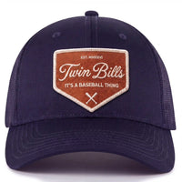 Twin Bills trucker hat in navy, front view